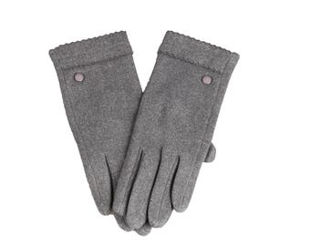 Gants en molleton gris avec boutons, Gants d'hiver pour femme pour écran tactile, Gant pour femme taille unique, Gants flexibles, Gants Hatsquare