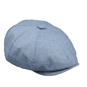 Blauwe linnen zomer krantenverkoperpet met 8 panelen, Peaky Blinders-hoed, Hatsquare Baker Boy-hoed, Ierse platte pet, lichtgewicht vintage herenhoed, klimophoed