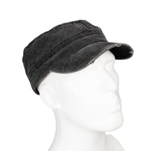 Black Summer Pigment Dyed Cotton Military Cap, Army Style Hat, Castro Cap, Men Summer Hat,Cotton Men cap, Cadet Cap, Fathers Day Gift