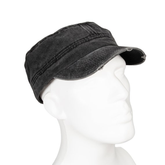Black Summer Pigment Dyed Cotton Military Cap, Army Style Hat