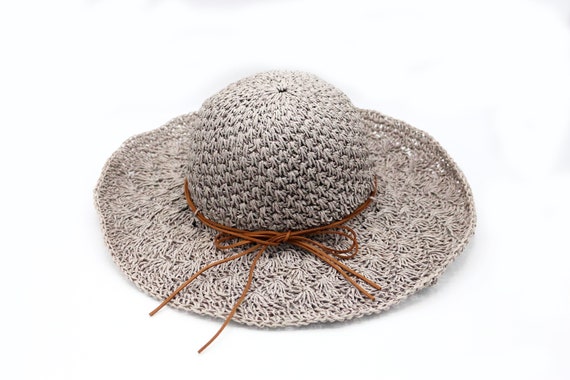 Gray Summer Lace Style Wide Brim Straw Hat, Holiday Hat  display picture 2