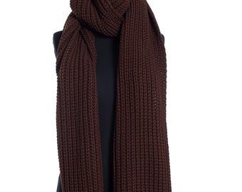 Dark Brown Oversize Extra Long Chunky Scarf, Unisex Winter Hand