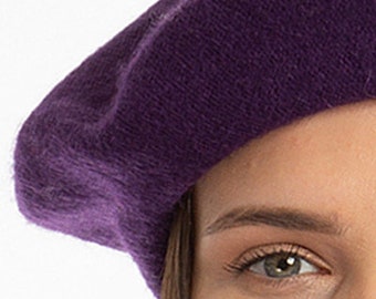 3168 Women Knit 100% Wool Beret Artist Winter French Beret Hats (purple) Women Purple 100%Wool Artist Beret Soft Fur Pom Hat Casual  main image 4