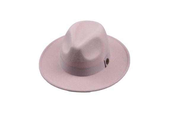 Cappello Fedora rosa chiaro, cappello vegano in feltro con tesa