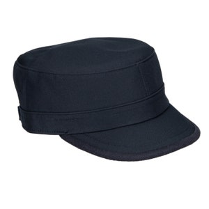 Dark Blue Water Resistant Military Cap, Men Cadet Cap, Vegan Army Style Hat, Hatsquare Military Hat,  Castro Cap, Hunting Ranger Strapback