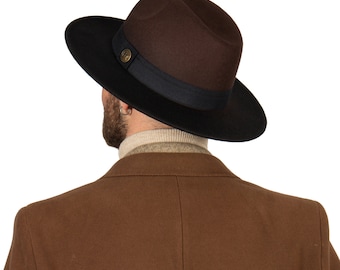 Sombrero fedora marrón degradado, sombrero de ala rígida de fieltro vegano, sombrero de invierno para hombre, sombrero de ala ancha y plana para mujer, sombrero fedora rígido Hatsquare, sombrero de padrino de boda