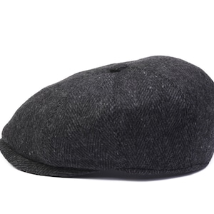 Black Herringbone Wool 8 Panels Cap, Peaky Blinders Hat, Baker Boy Hat ...
