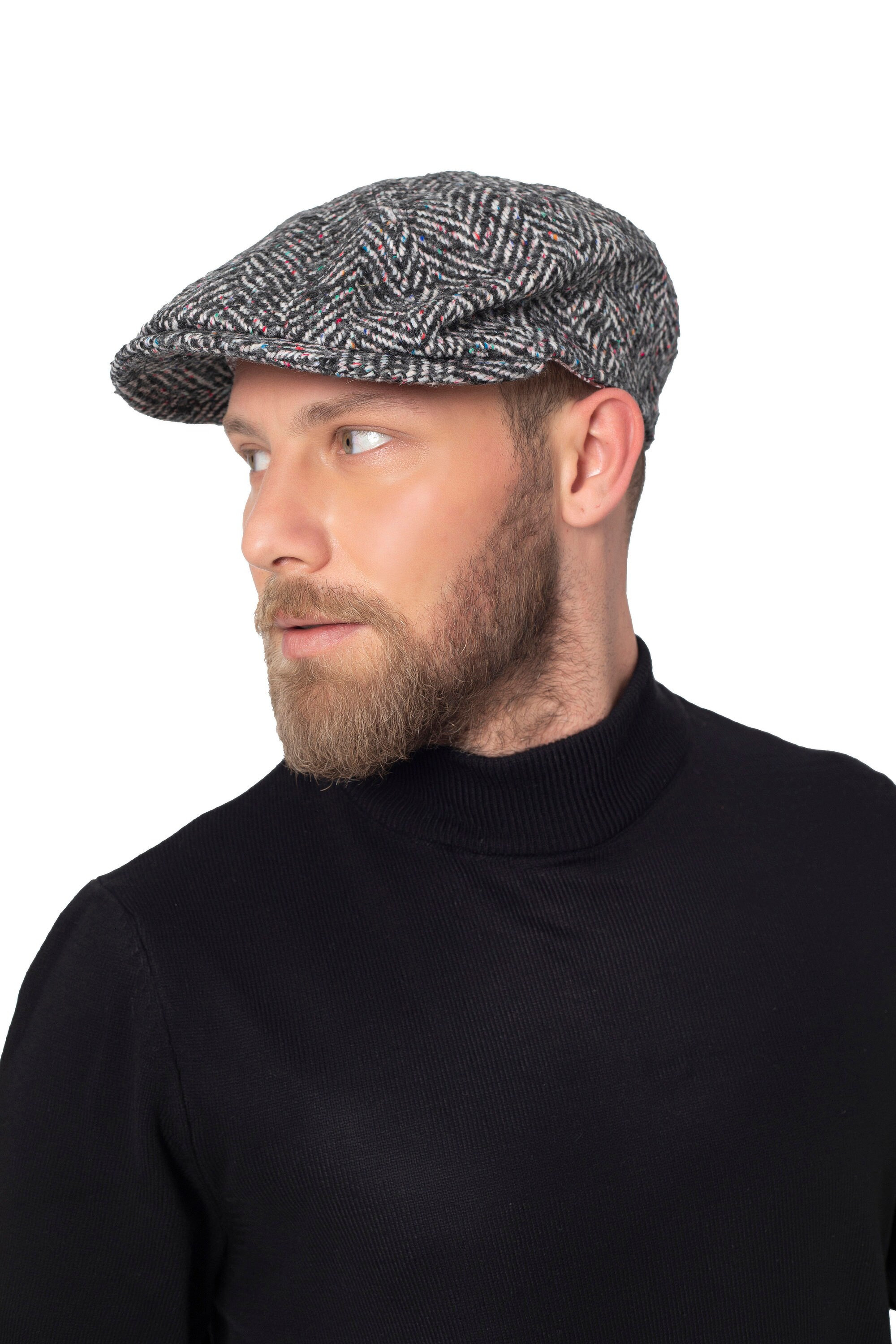 Gray Tweed Wool 8 Panels One Size Cap, Peaky Blinders Hat, Baker