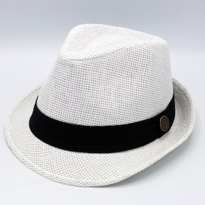 Vit fedorahatt, stråfedorahatt, strandhatt, solhatt, bohohatt, hatt med kort brätte, sommarhatt för män, stråhatt för kvinnor, sommargåva