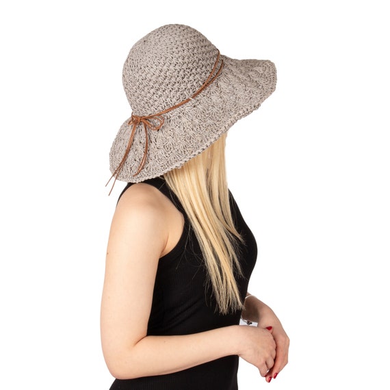 Gray Summer Lace Style Wide Brim Straw Hat, Holiday Hat, Women Summer Hat, Beach Hat, Sun Hat, Boho Hat, Foldable Hat, Wedding hat