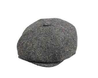Gray Tweed Wool 8 Panels Cap, Peaky Blinders Hat, Baker Boy Hat, Irish flat cap, Hatsquare Newsboy Cap, Winter Tweed Fabric Cap