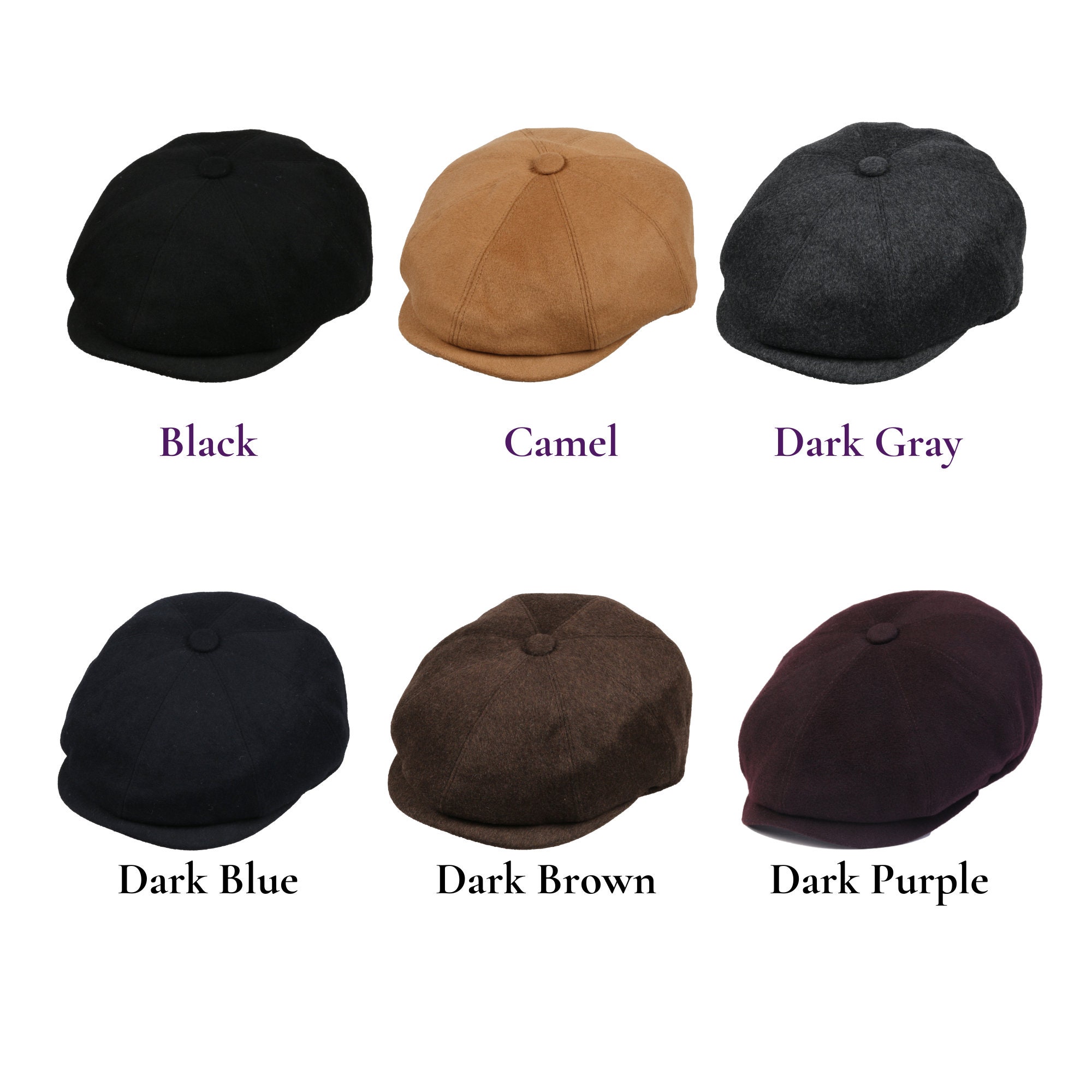 Dark Gray Wool 8 Panels Newsboy Cap, Baker Boy Hat, Irish Flat Cap