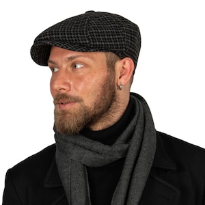 Houndstooth Wool 8 Panels Cap, Peaky Blinders Hat, Baker Boy Wool Hat, Irish flat cap, Man Newsboy Cap, Hat Scarf Set, Men Hat