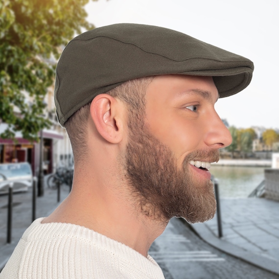 Green 100% Wool One Size Flat Cap, Hatsquare Baker Boy Hat, Men
