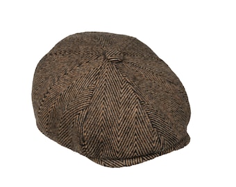 Milky Brown Herringbone Wool 8 Panels Cap, Gatsby Baker Boy Hat, Irish flat cap, Christmas Gift, Hatsquare Newsboy Cap
