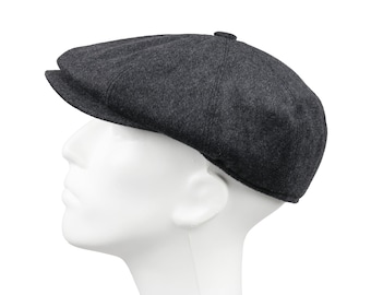 Casquette gavroche 8 panneaux en laine gris foncé, chapeau Peaky Blinders, chapeau Baker Boy, casquette plate irlandaise, cadeau de Noël, casquette gavroche Hatsquare, ensemble écharpe homme