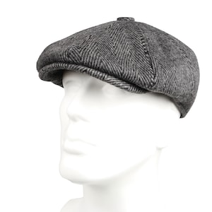 Czapka z 8 panelami z wełny w jodełkę w kolorze ciemnoszarym, czapka Peaky Blinders, czapka Baker Boy, kaszkiet irlandzki, czapka Gatsby dla drużby, czapka gazeciarza Hatsquare Man