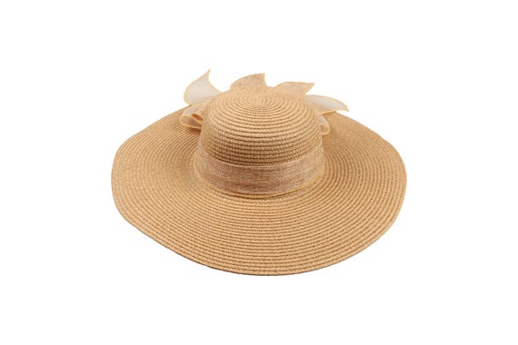 Camel Romantic Vintage Style Wide Brim Straw Hat, Double Bow  display picture 1