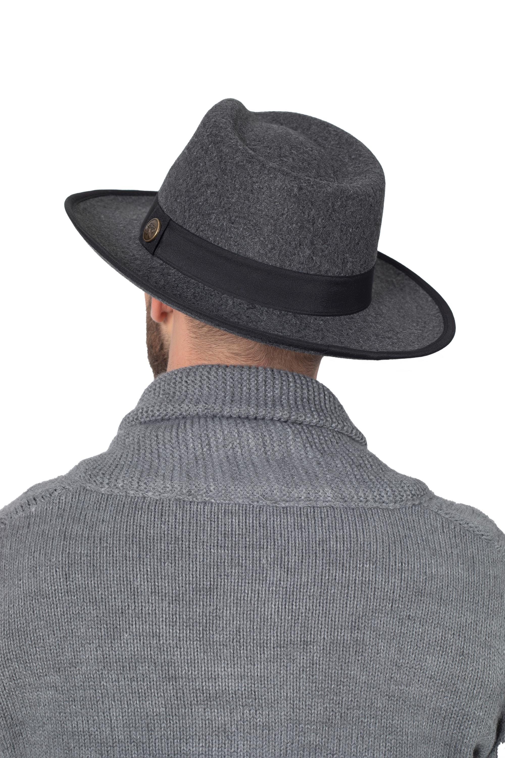 Bloomingdale’s Felt Grey Wide Boho Western Winter Brimmed Fedora Hat Oceanus Wide Brim Wool Felt Fedora Hat – Village Hat Shop main image 2