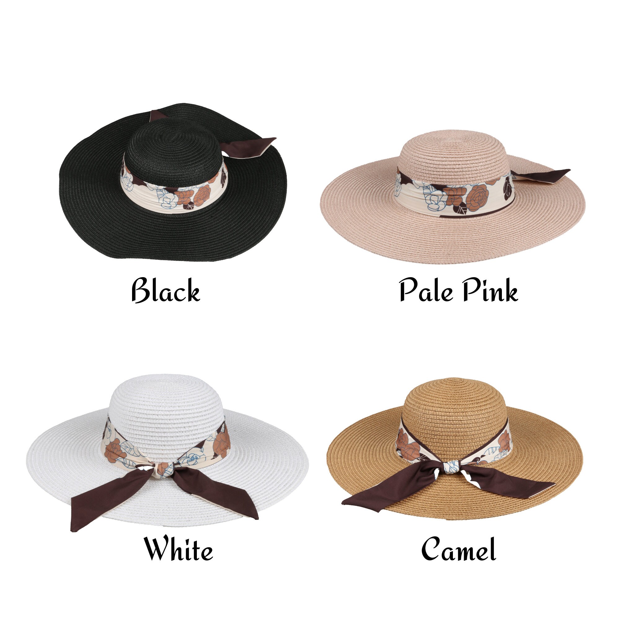 Wide-Brim Straw Sun Hat with Black Floral Accent 40s/50s Navy or Black Wide Brim Straw Picture Hat With Silk  main image 2