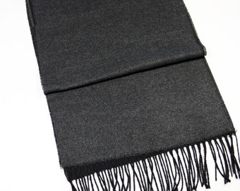 Bufanda reversible de lana gris oscuro y negra para hombre, bufanda de traje, bufandas para hombre, bufanda de invierno, bufanda de tela de lana, regalo de cumpleaños, regalo de Navidad