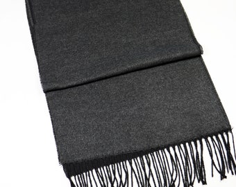 Dark Gray Black Reversible Wool Men Scarf, Suit Scarf, Scarves for Men, Winter Scarf, Wool Fabric Scarf, Birthday Gift, Christmas Gift