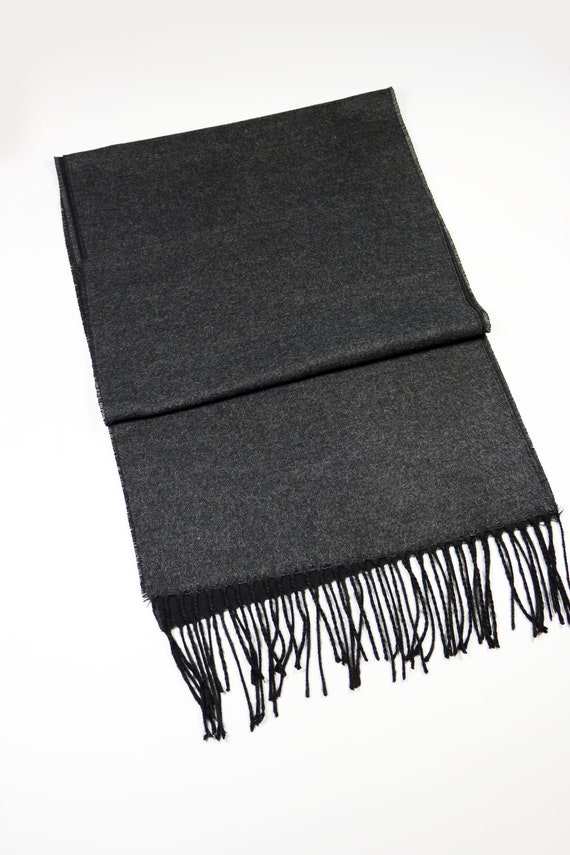 Dark Gray Black Reversible Wool Men Scarf, Suit Scarf, Scarves for
