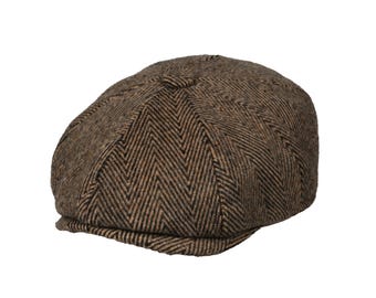 Casquette 8 panneaux en laine à chevrons marron laiteux, style gavroche, casquette plate irlandaise, casquette plate Hatsquare, casquette Ivy, chapeau d'hiver pour homme