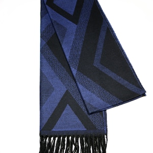 Dark Blue Geometric Pattern Wool Men Scarf, Suit Scarf, Scarves for Men, Winter Scarf, Wool Fabric Scarf, Birthday Gift, Christmas Gift