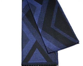 Bufanda de lana con estampado geométrico azul oscuro para hombre, bufanda de traje, bufandas para hombre, bufanda de invierno, bufanda de tela de lana, regalo de cumpleaños, regalo de Navidad
