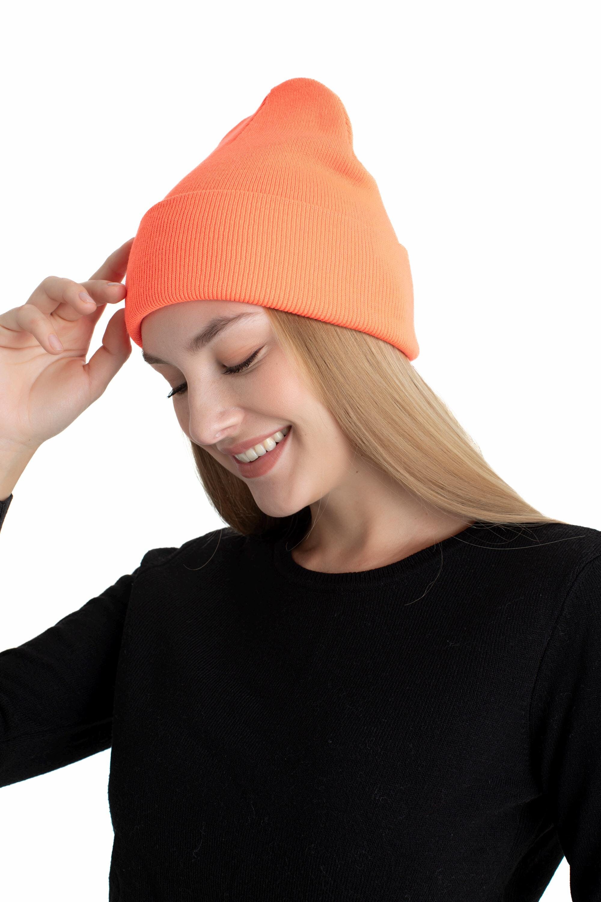 Orange Basic Beanie Cap, Acrylic Unisex Winter Beanie, Hatsquare