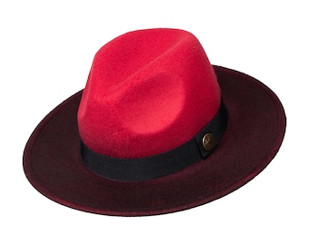 Burgund Ombre Fedora Hut, Vegan Filz steife Krempe Hut, Männer Winter Hut, Frauen breite flache Krempe Hut, Steif Fedora Hut, Brautjungfer / Groomsman Hut