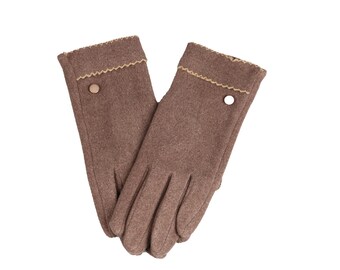 Braune Fleece-Handschuhe mit Knopfdetails, Touchscreen-Frauen-Winterhandschuhe, Weibliche Einheitsgröße Handschuh, Flexible Handschuhe, Hutquadrathandschuhe