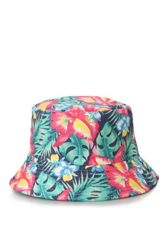 Green Red Flower Bucket Hat Reversible 