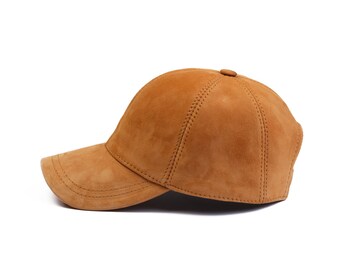 Tan Suede Leather Baseball Cap, Hatsquare Leather Hat