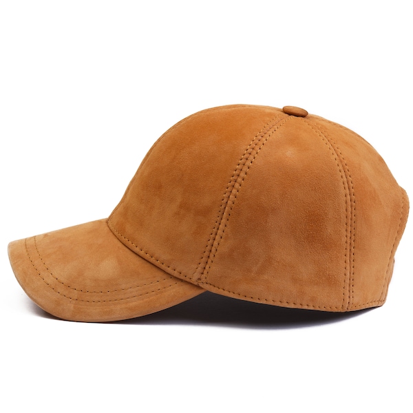 Tan Suede Leather Baseball Cap, Hatsquare Leather Hat,  Adjustable Man Leather Cap, Women Suede Cap, Christmas Gift, Dad Sports Cap