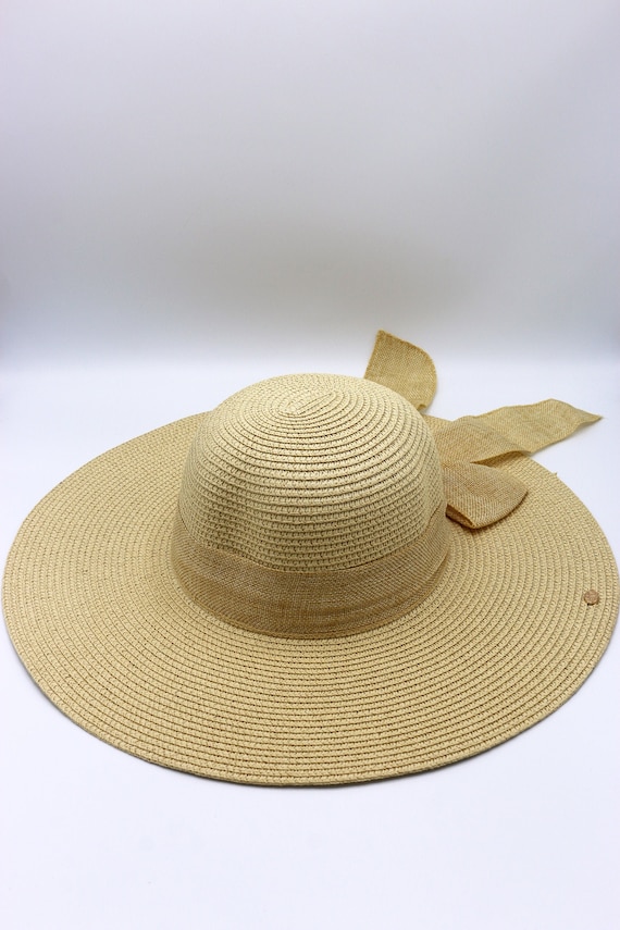 Beige Romantic Vintage Style Wide Brim Straw Hat, Holiday Hat