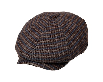 Dunkelbraune Hahnentritt-Wolle 8-Panels-Kappe, Peaky Blinders Hut, Baker Boy Wollhut, irische flache Kappe, Hutquadrat-Mann-Zeitungsjungen-Kappe, Hut-Schal-Set