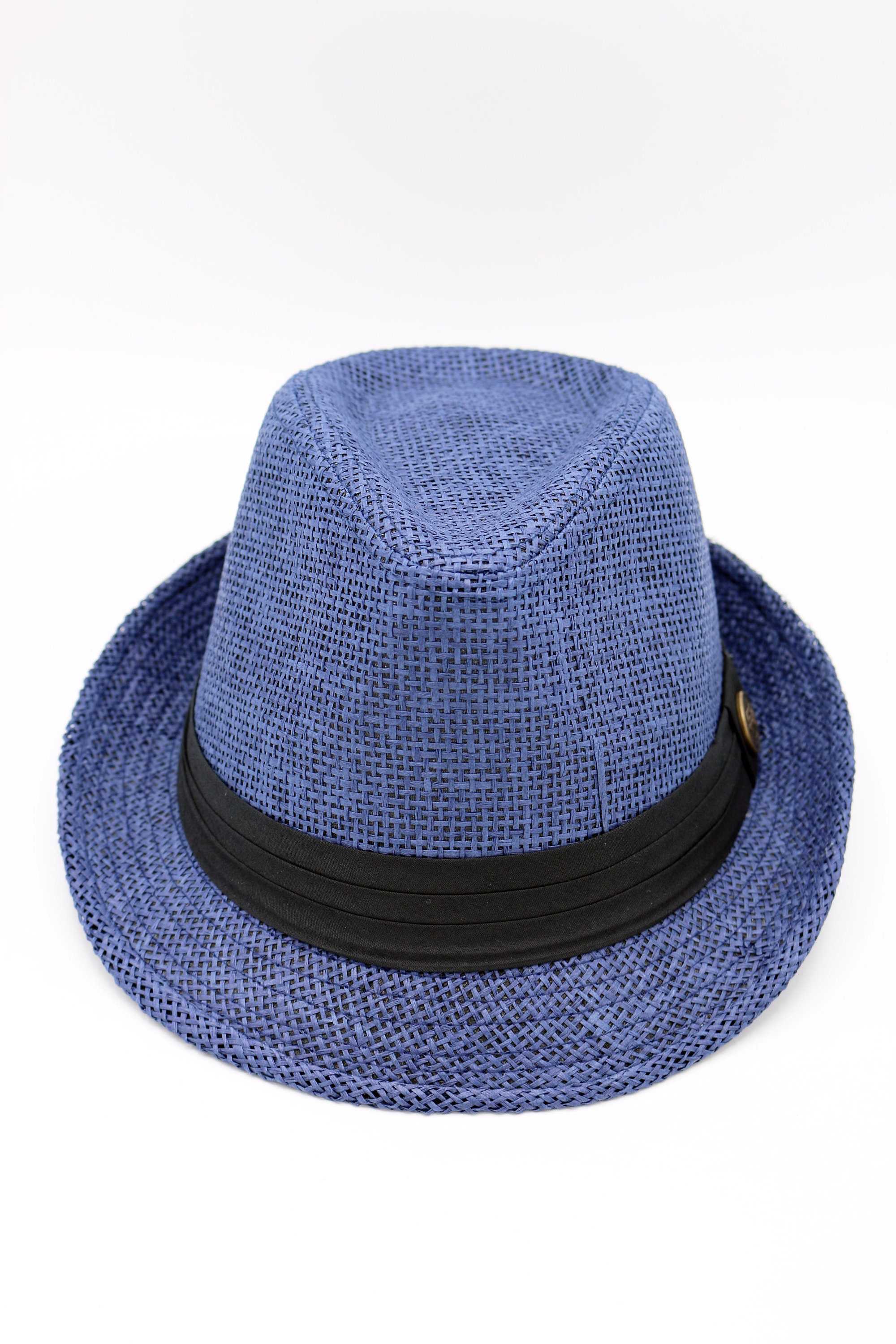 Classic Blue Straw Fedora Sun Hat | Travel Resort Style Blue Straw Fedora - Etsy main image 2
