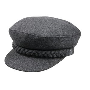 Dark Gray Man Wool Fiddler Sailor Hat, Man Sailor Captain Hat, Skipper Officer Hat, Yachtsman Fisherman Cap, Man Cabbie Hat, Handmade Cap