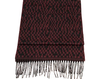 Dark Burgundy Pixel Pattern Wool Men Scarf, Suit Scarf, Scarves for Men, Winter Scarf, Wool Fabric Scarf, Birthday Gift, Christmas Gift