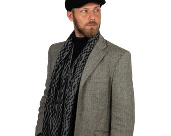 Cachecol masculino de lã com padrão de pixel cinza escuro, cachecol de terno, cachecóis para homens, cachecol de inverno hatsquare, cachecol do pai, presente de aniversário, presente de Natal