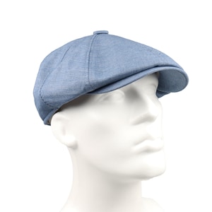 Blauwe linnen zomer krantenverkoperpet met 8 panelen, Peaky Blinders-hoed, Hatsquare Baker Boy-hoed, Ierse platte pet, lichtgewicht vintage herenhoed, klimophoed