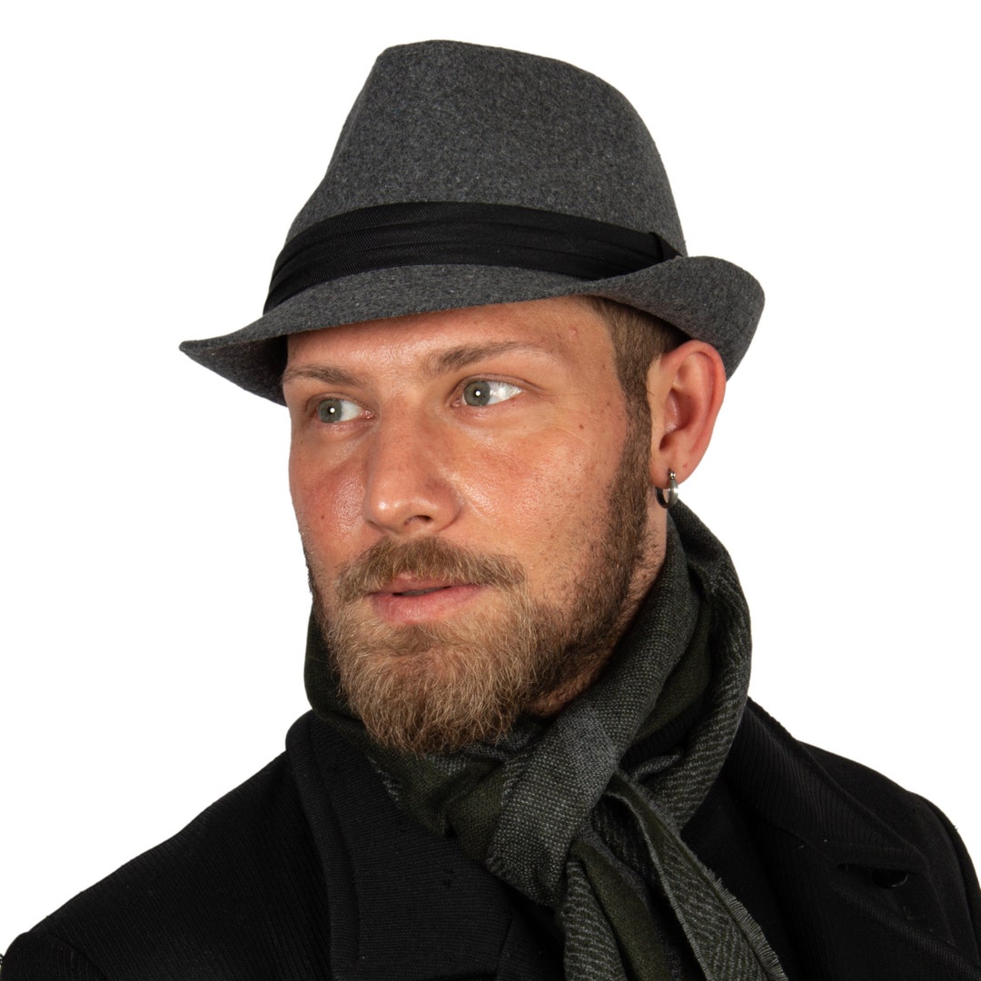 Gray Fedora Polar Fleece Fedora Hat, Hatsquare Men Winter Hat, Stiff