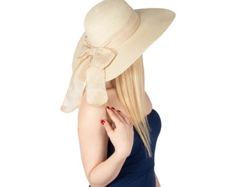 Cappello di paglia a tesa larga in stile vintage romantico beige, cappello da vacanza, cappello estivo da donna, cappello da spiaggia, cappello Boho, cappello da sole pieghevole, cappelli da damigella d'onore