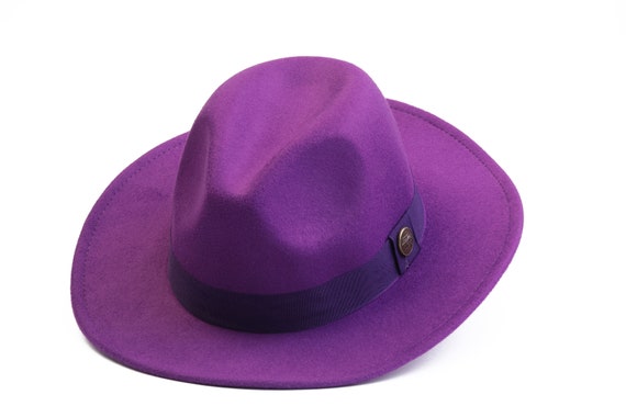 Purple Fedora Hat Vegan Felt Stiff Brim 