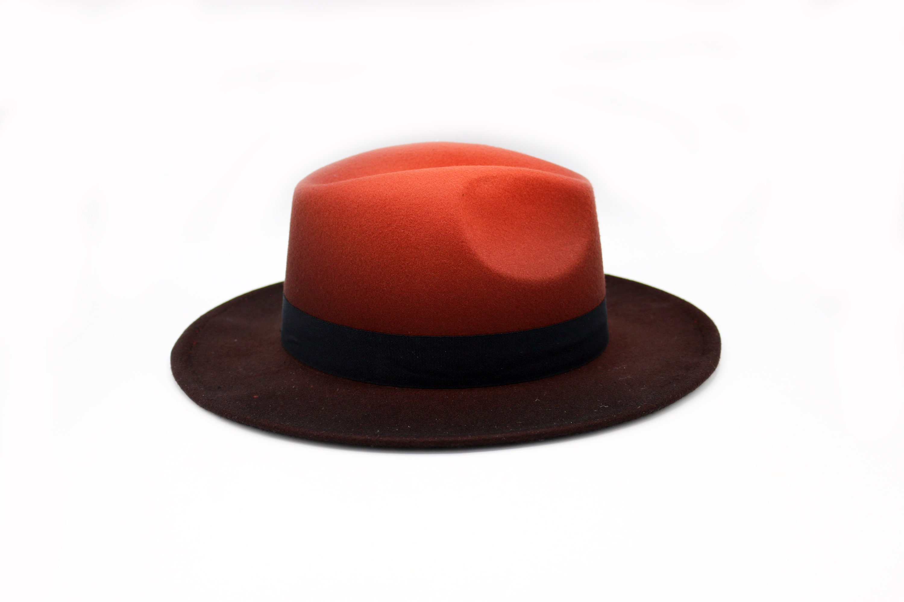 Orange Ombre Fedora Hat, Vegan Felt Stiff Brim Hat, Men  display picture 1