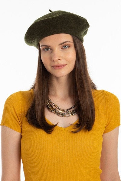Women\'s Casual and Chic Vintage Wool French Berets Painters Hat Green Nawati Wool French Berets for Women, Solid Color Beret Hats  main image 4