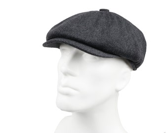 Casquette gavroche 8 panneaux en laine gris foncé, chapeau Peaky Blinders, chapeau Baker Boy, casquette plate irlandaise, cadeau de Noël, casquette gavroche Hatsquare, ensemble écharpe homme