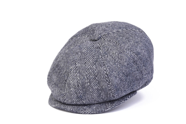 Herringbone Wool 8 Panels Newsboy Cap, Peaky Blinders Hat, Baker Boy Flat cap, Gatsby Hat, Groomsman Hat, Man Winter Hat, Paperboy Hat Dark Blue